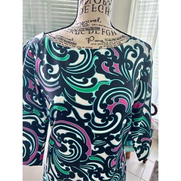 Banana Republic Black Pink Green Scroll Swirl Dress - Picture 7 of 10